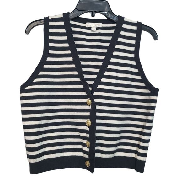 J.Crew Sweaters - J.Crew Emilie Ribbed V-Neck Sweater Vest Black Stripe Gold Buttons Large GUC